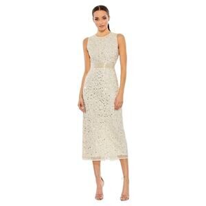 MAC DUGGAL Dress Size 2 Evening Gown Sequin Cream Midi NEW Geometric Flaw